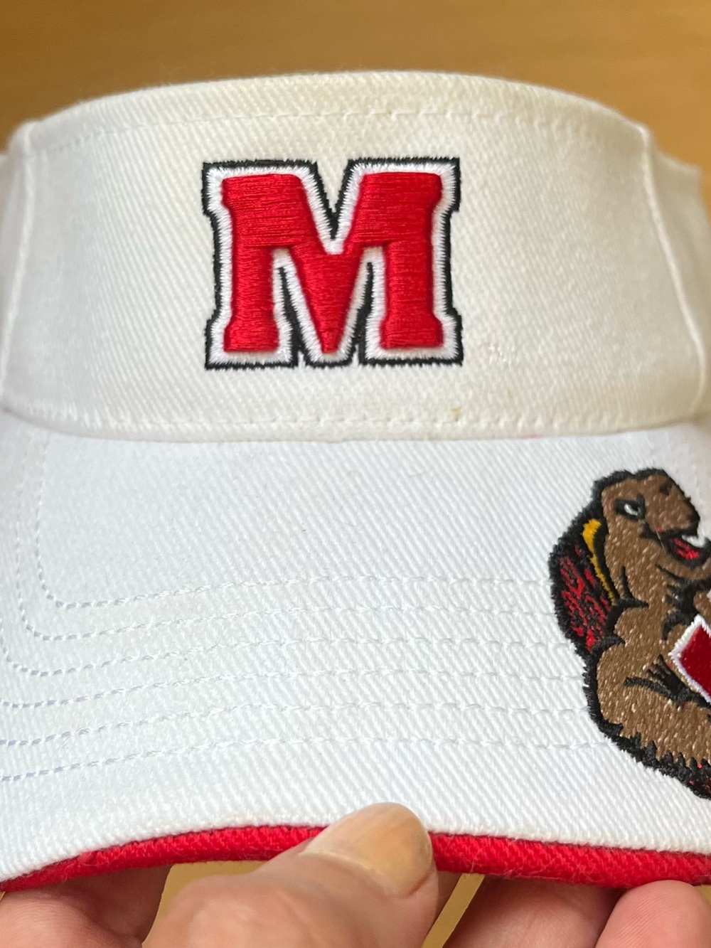 Vintage Maryland White Red Visor Red 'M' & Terrapin Embroidered Logo NWT